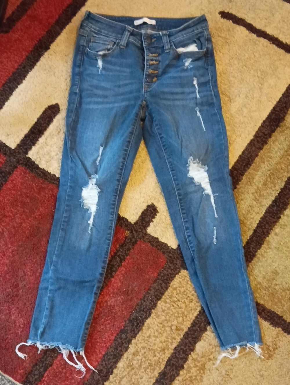 So Women's Distressed Blue Skinny Jeans - Classic Mid Blue Size 3
